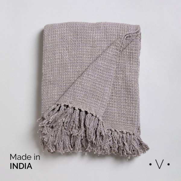 [4115088] Manta Basket Weave Knit Taupe 140X178 Cm Vassa Home