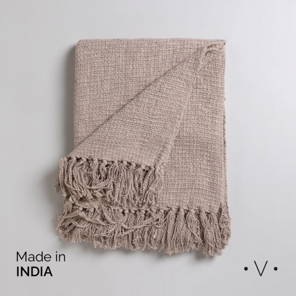 [4115089] Manta Basket Weave Knit Beige 140X178 Cm Vassa Home