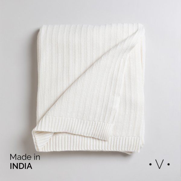 [4115096] Manta Ribbed Knit Off White 140X178 Cm  Vassa Home