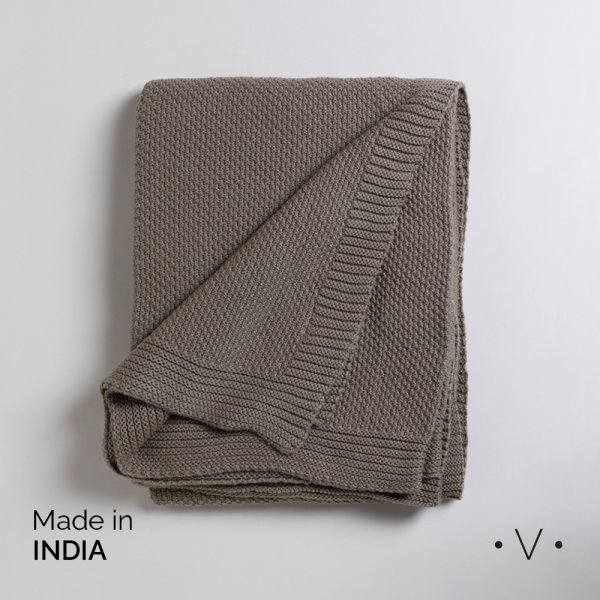 [4115099] Manta Garter Stitch Olive 140X178 Cm Vassa Home