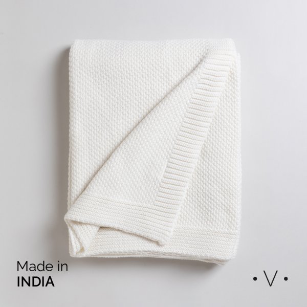 [4115100] Manta Garter Stitch Off White 140X178 Cm Vassa Home