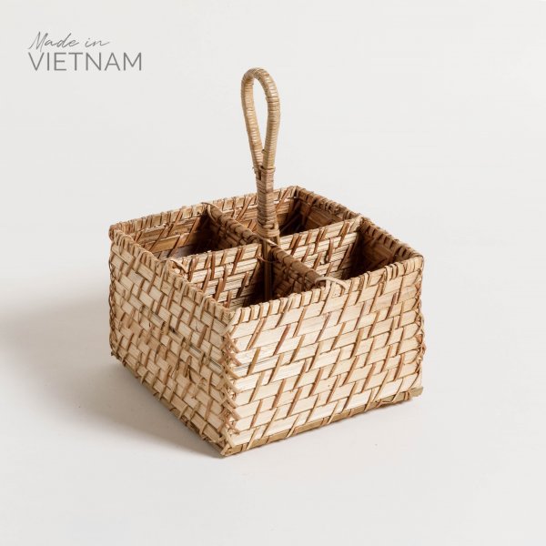 [4115241] Porta Utensilios Cuadrado De 4 Cavidades Vinh Natural 9X12 Cm