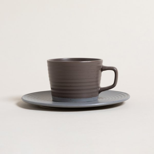 [4110021] Set De Taza Y Plato Grey Y Marron 200 Ml