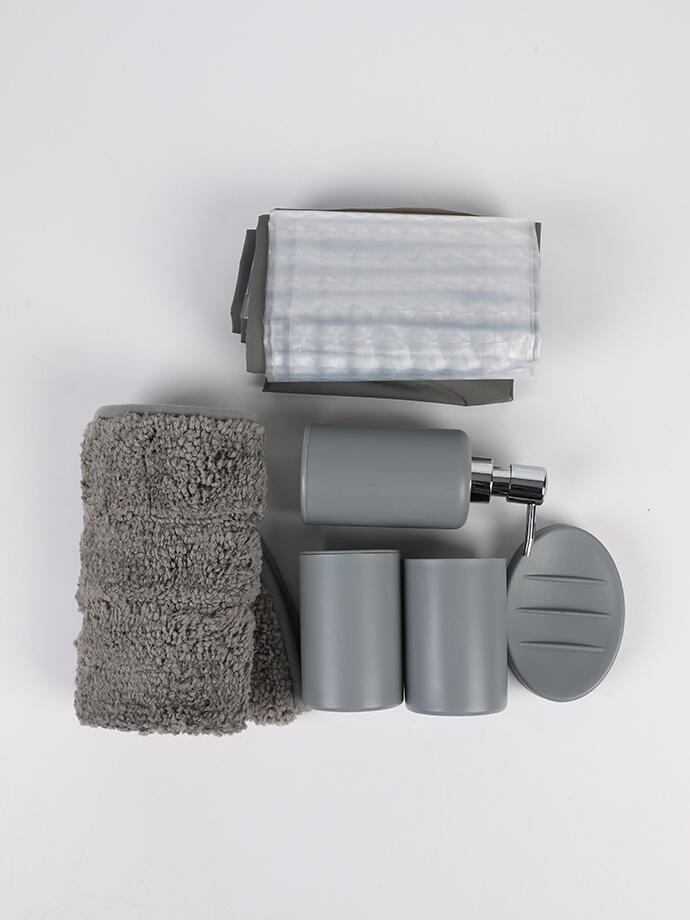 [141073] Set X 6 Accesorios Gris De Baño Con Alfombra Vgo Ba3202