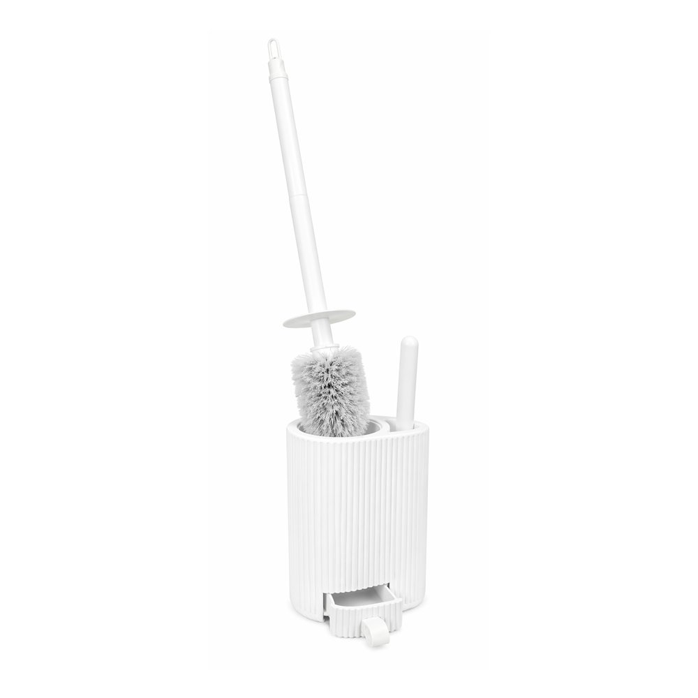 [256904] Cepillo de baño rallado con cepillo chico 12,5 x 9,2 x 51cm plástico blanco