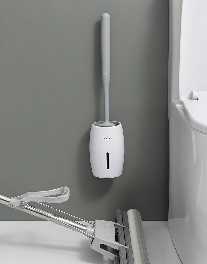 [256905] Cepillo de baño con base blanca y gris 8x47cm plástcio blanco