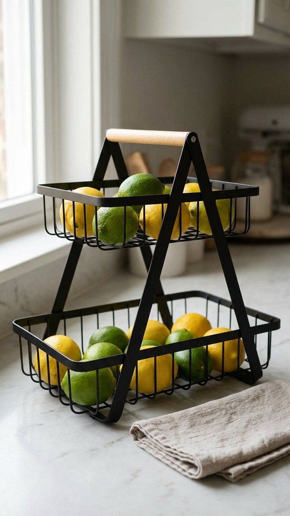 [140223] Frutera Doble Rectangular Metal Negra 17x27cm