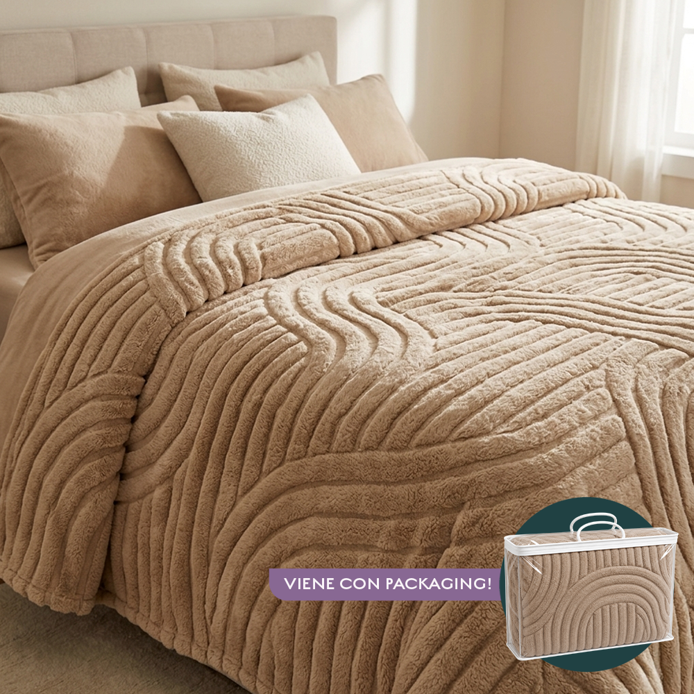 [380575] Manta Polar 150 X 200 Cm Tramado Con Curvas Beige