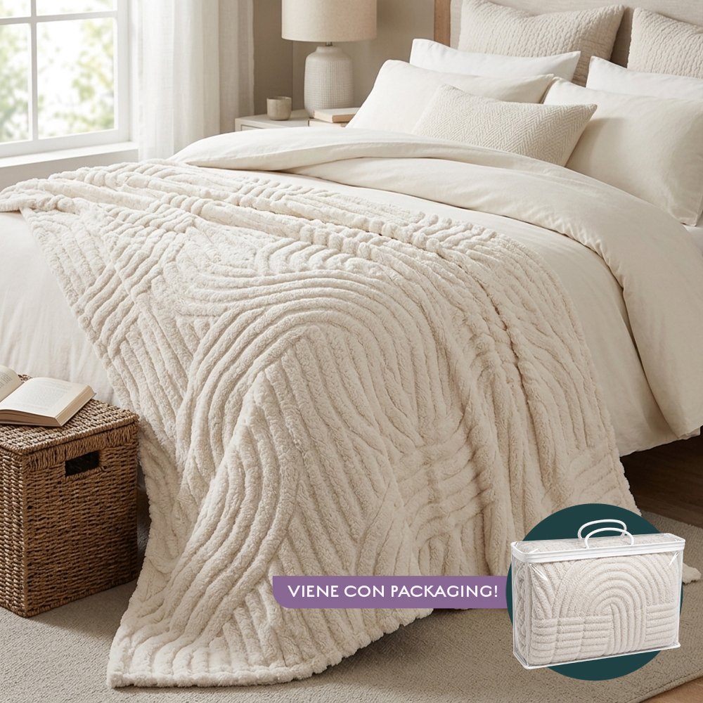 [380576] Manta Polar 150 X 200 Cm Tramado Con Curvas Blanca
