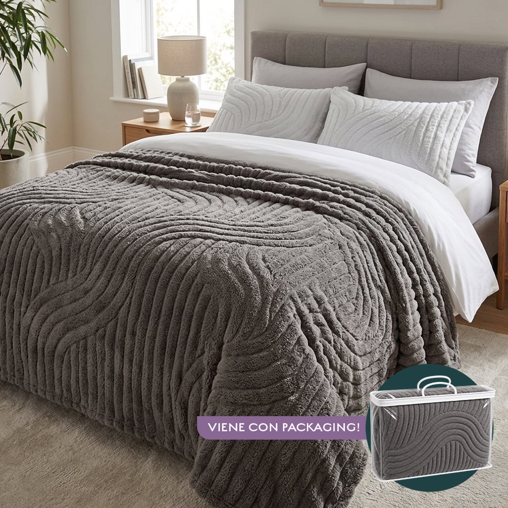 [380577] Manta Polar 150 X 200 Cm Tramado Con Curvas Gris
