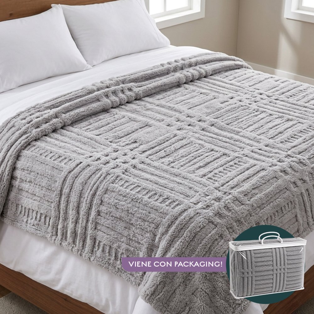 [380583] Manta Polar 150 X 200 Cm Con Lineas Cruzadas Gris
