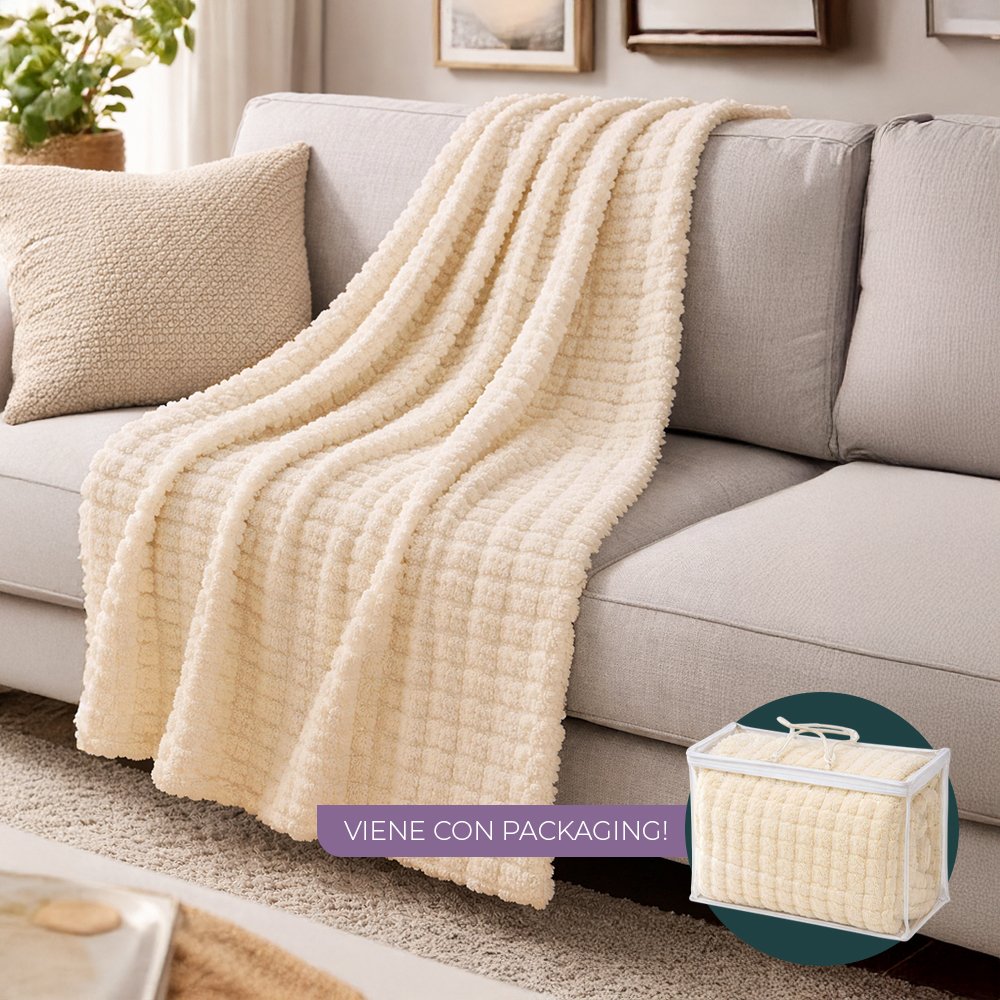 [380587] Manta Polar 150 X 200 Cm Cuadraditos Beige