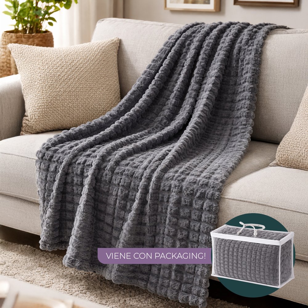 [380588] Manta Polar 150 X 200 Cm Cuadraditos Gris
