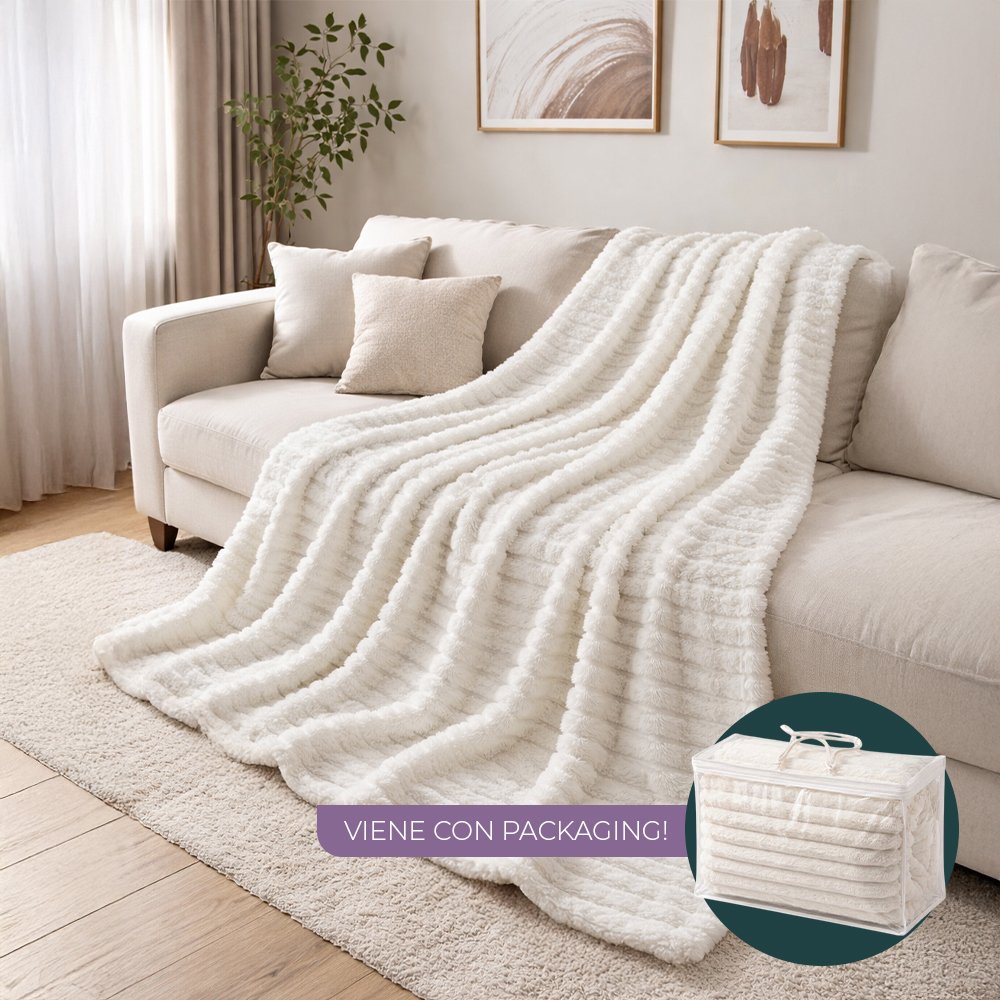 [380596] Manta Polar 200 X 230 Cm Con Ribetes Gruesos Blanca
