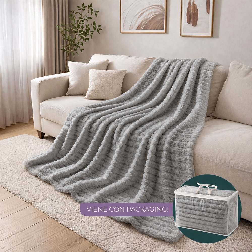 [380597] Manta Polar 200 X 230 Cm Con Ribetes Gruesos Gris