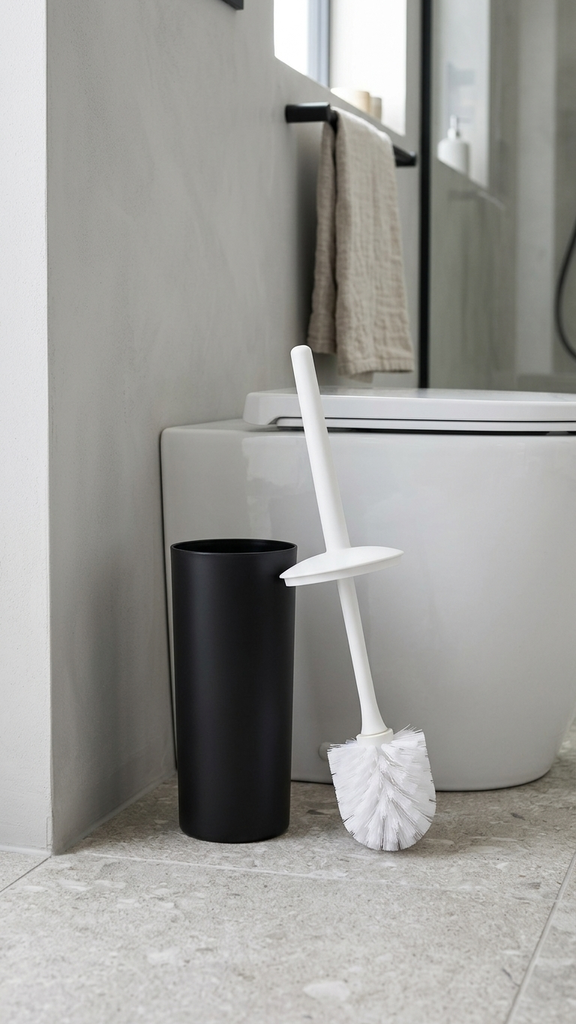 Cepillo De Baño Negro Con Tapa Blanca De Plástico - 34X8,5X9Cm