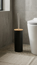 Cepillo De Baño Rayado De Plástico Negro Con Tapa De Bambú 24,5X9Cm