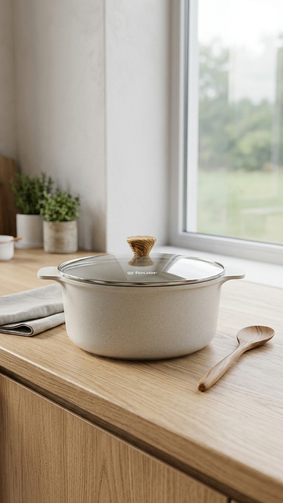 Cacerola Feuer Essential Granite con Tapa Beige 28 cm