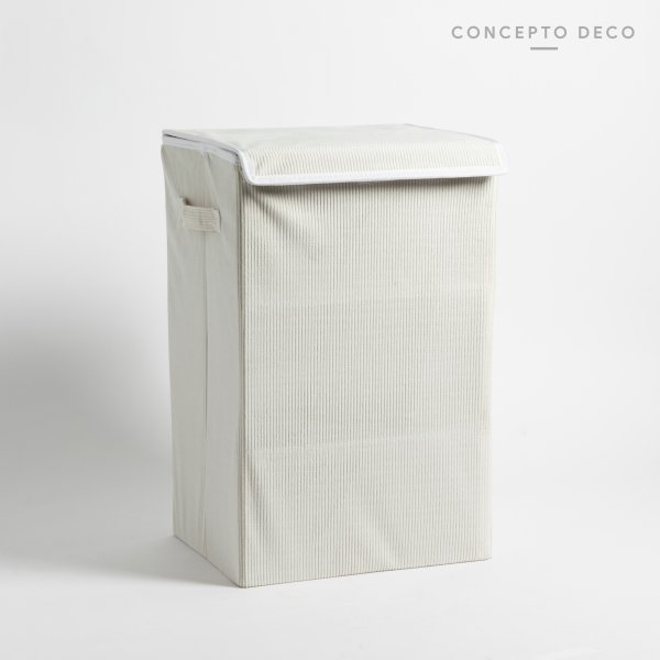[165565] Cesto Laundry Corderoy Rígido Con Tapa Tiza 27X34X53Cm