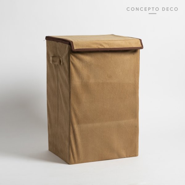 [165566] Cesto Laundry Corderoy Rígido Con Tapa Tostado 27X34X53Cm