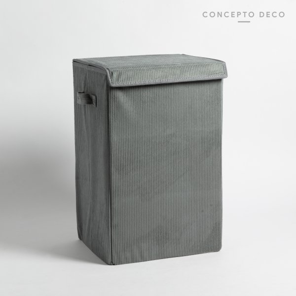 [165567] Cesto Laundry Corderoy Rígido Con Tapa Gris 27X34X53Cm