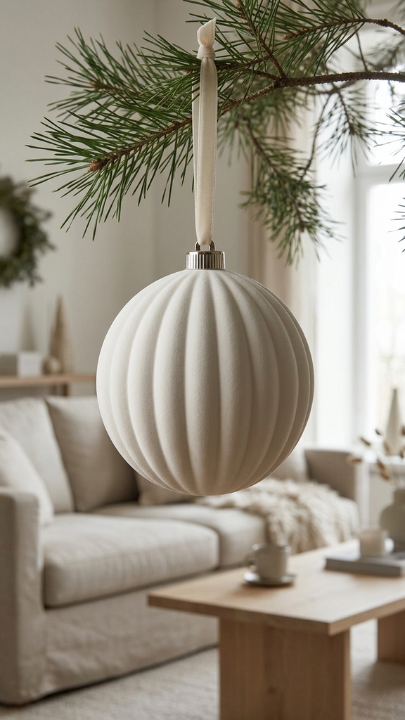 [277146] Esfera Navideña Flocada Velour 20 cm – Crema