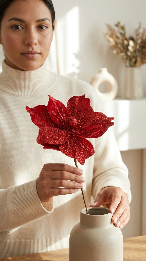 Pick Navideño Flor Magnolia 24 cm – Rojo