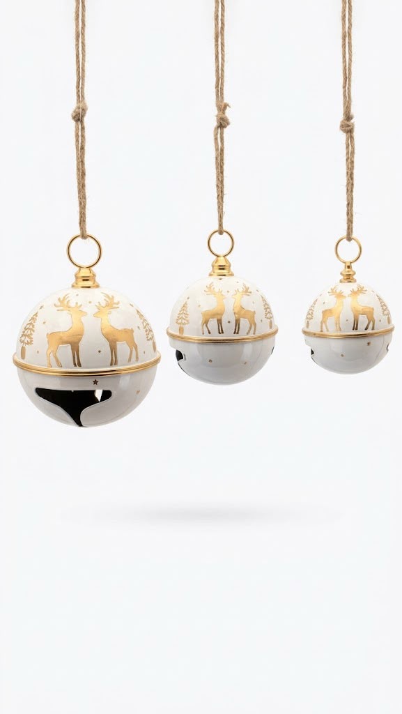 [277257] Set x 3 Cascabeles de Metal 3.5 x 34 x 40 cm – Dorado / Crema