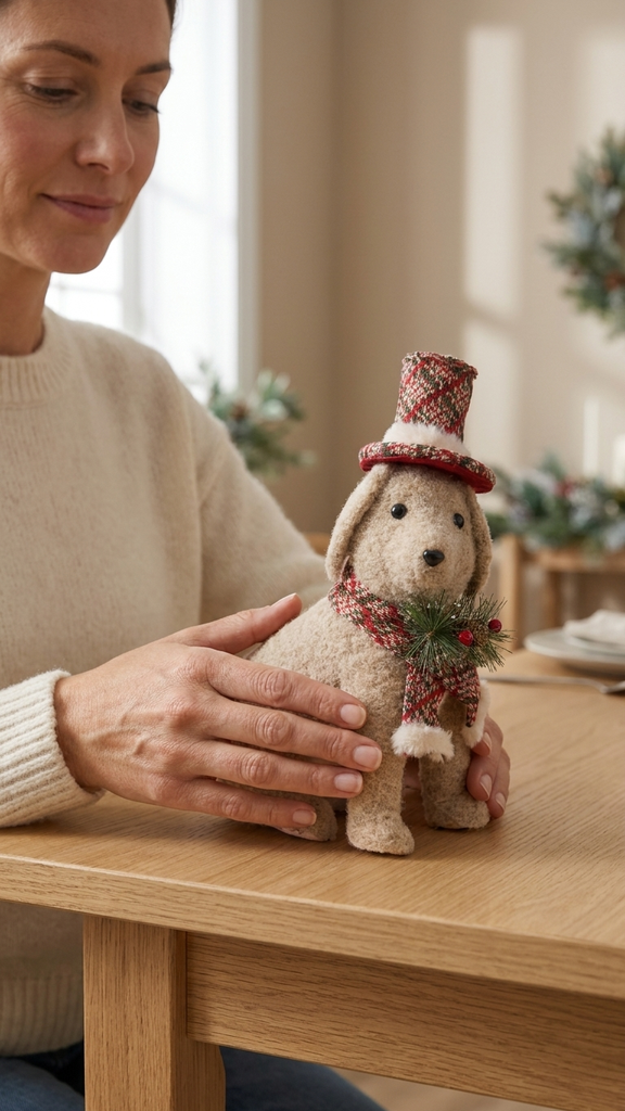 [277275] Figura Perro Sentado 25 x 36 cm – Beige / Rojo