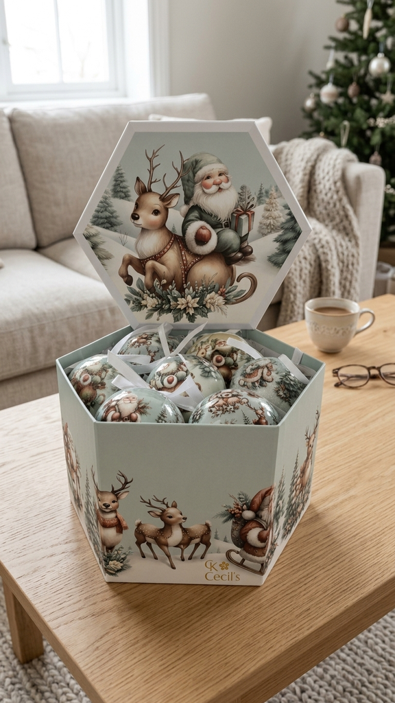 [277285] Caja x 14 Esferas Decoradas 7.5 cm (Motivo Renito) – Brillante y Esmerilado