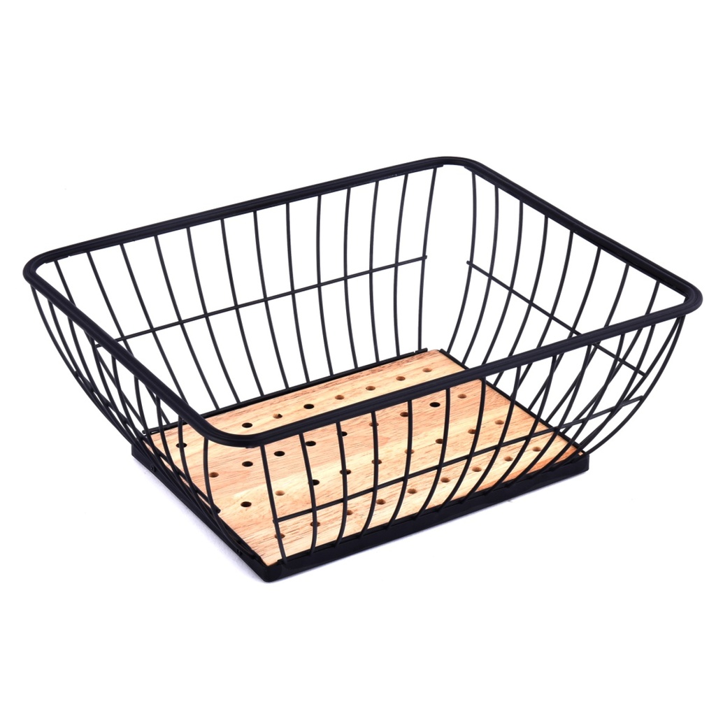 Frutera Rectangular Metal Pintado Negro Base Madera