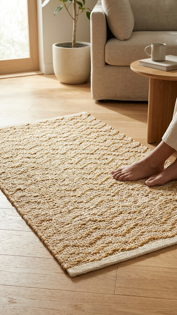 Alfombra 70 X 120 Cm Yute Y Algodón Natural Trama Ondas
