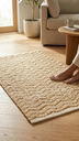 Alfombra 70 X 120 Cm Yute Y Algodón Natural Trama Ondas