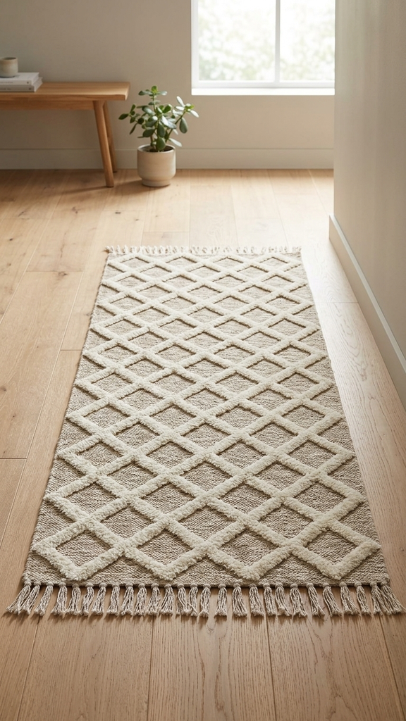 [380651] Alfombra 120 X 180 Cm Beige Con Rombos Natural Y Flecos