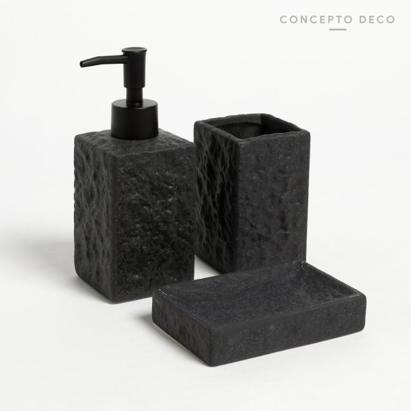 Set De Baño X3 Roca Cuadrado Negro