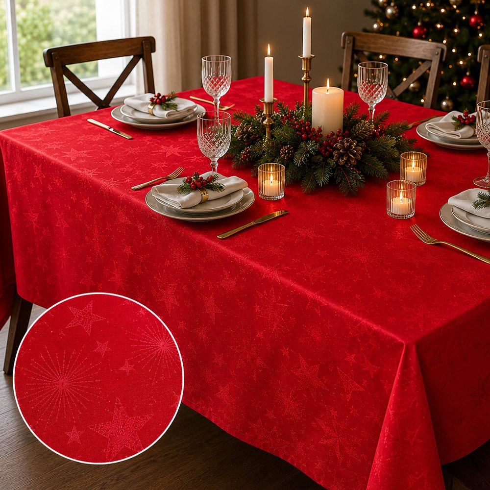 Mantel Con Estrellas Rojo 150X180Cm