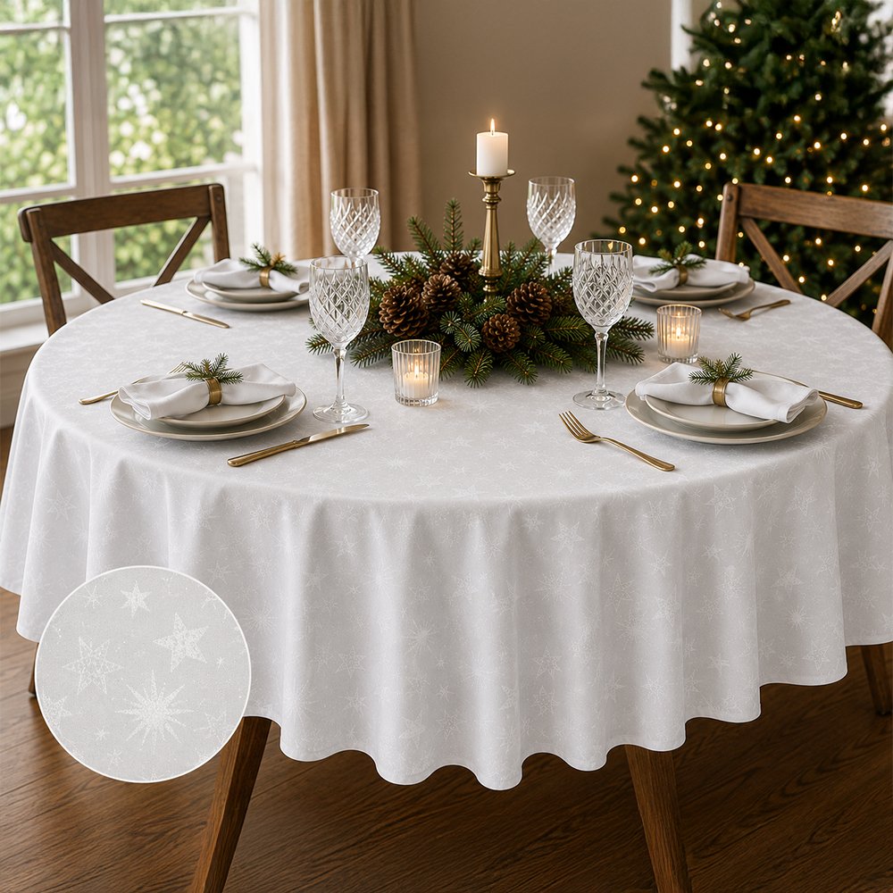[257061] Mantel Redondo Con Estrellas Blanco 150Cm