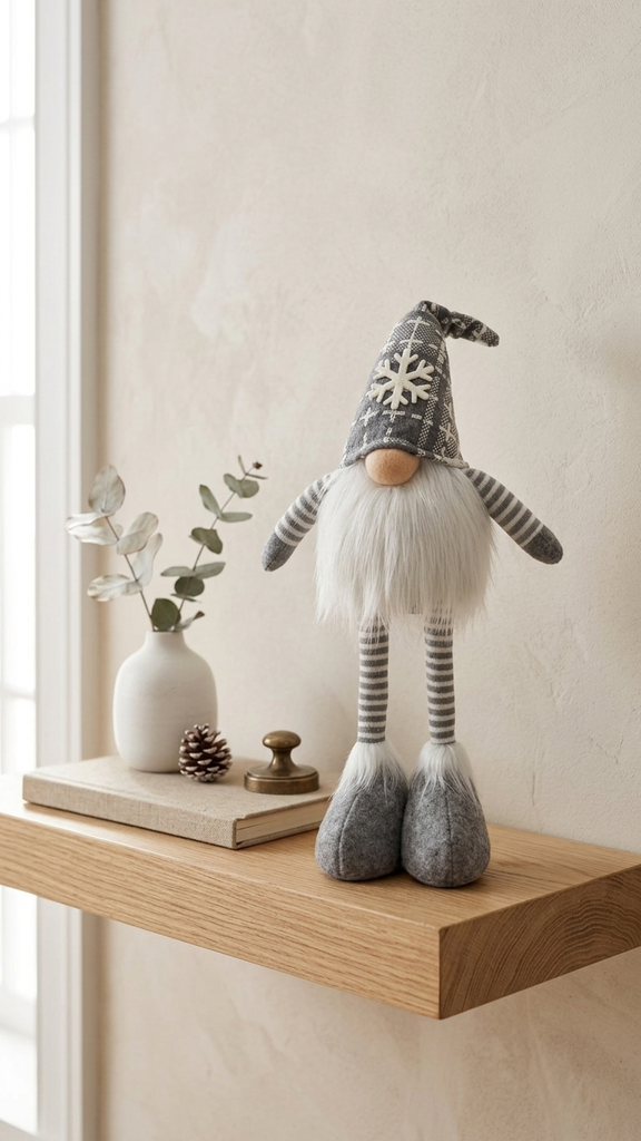 [257026] Papá Noel Con Traje Gris A Rayas Parado 53Cm De Polyester
