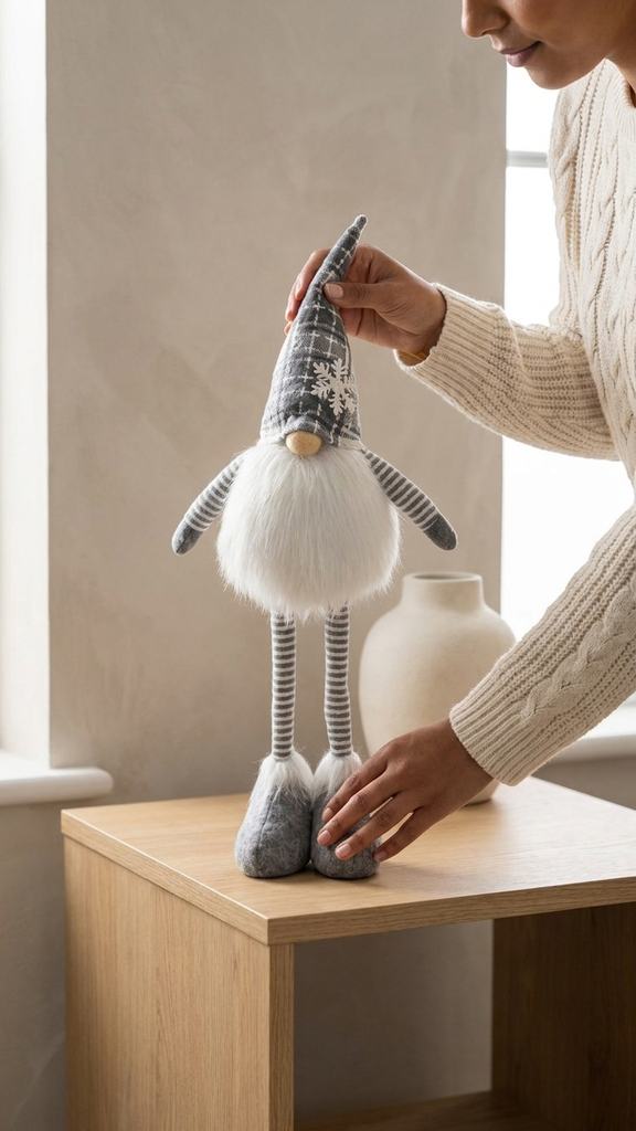 [257025] Papá Noel Con Traje Gris A Rayas Piernas Extensibles 60-83Cm De Polyester