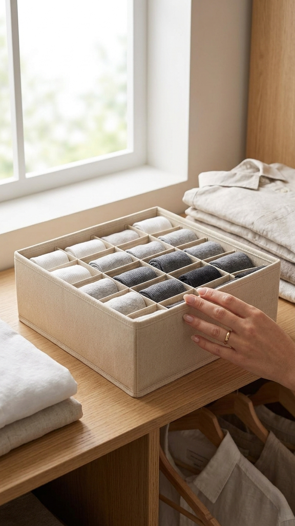 [256704] Caja Organizadora De 24 Espacios Beige Non-Wonven 32×32×9Cm