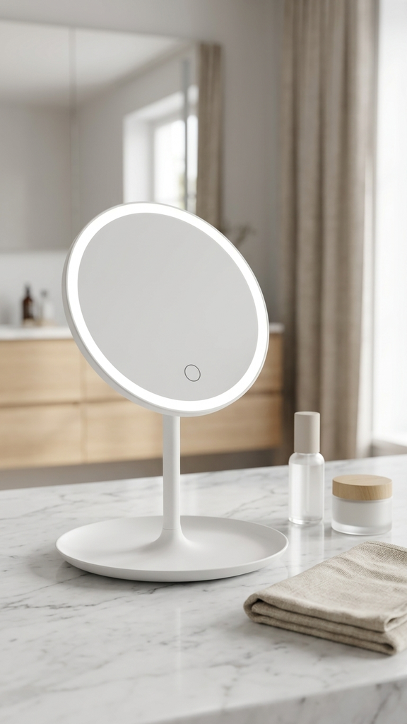 [256371] Espejo Redondo Con Luz Led Usb Blanco 18Cm