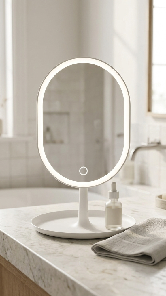 [256372] Espejo Oval Con Luz Led Usb Blanco 16X18,5Cm