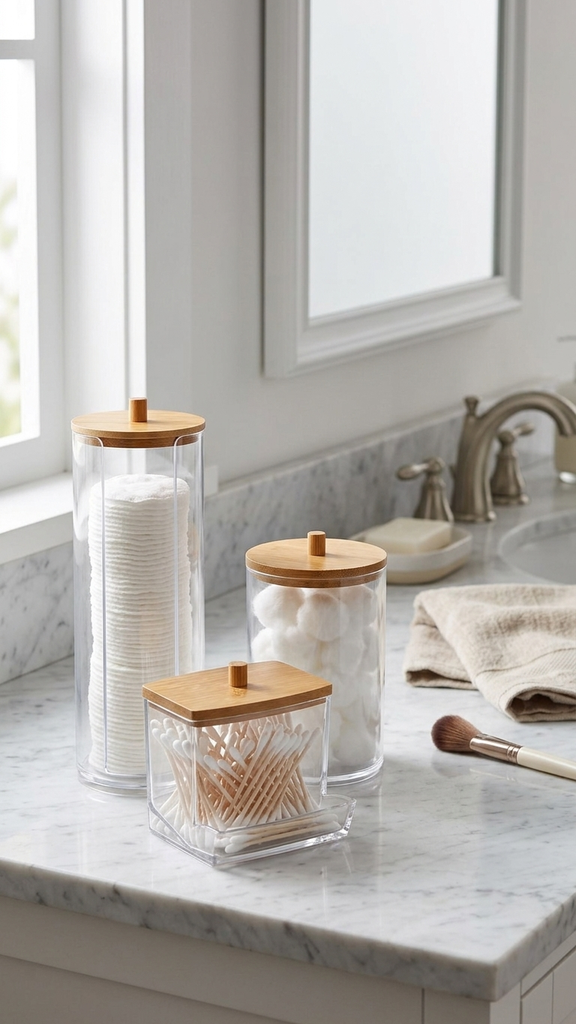 [256367] Set X3 Piezas Bath And Body De Acrílico Con Tapa De Bamboo