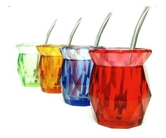 Mate Diamante Transparente Con Bombilla Rojo