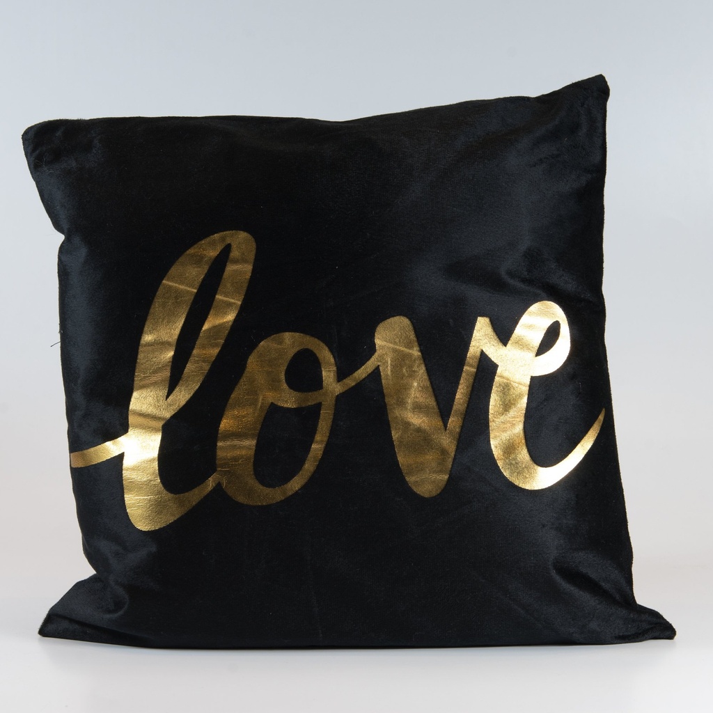 FUNDA ALMOHADON NEGRO LOVE GOLD 43 X 43