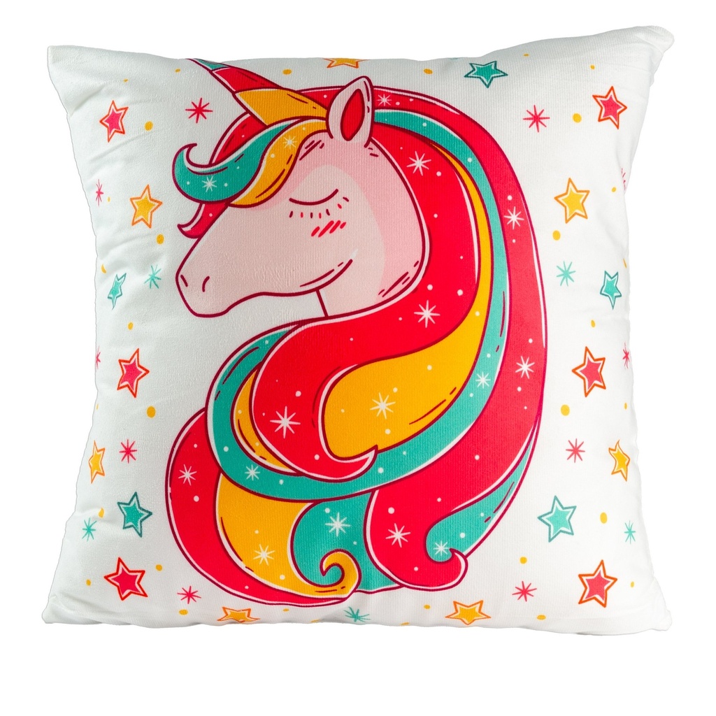 FUNDA DE ALMOHADON UNICORNIO 43 X 43 CM