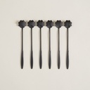 Set X 6 Cucharas De Acero Negro Diseño Flor 18Cm