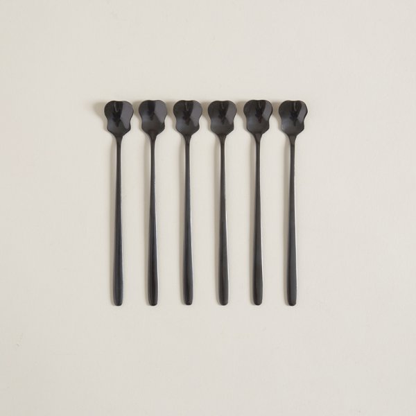 [4110052] Set X 6 Cucharas De Acero Negro Diseño Recto 15Cm