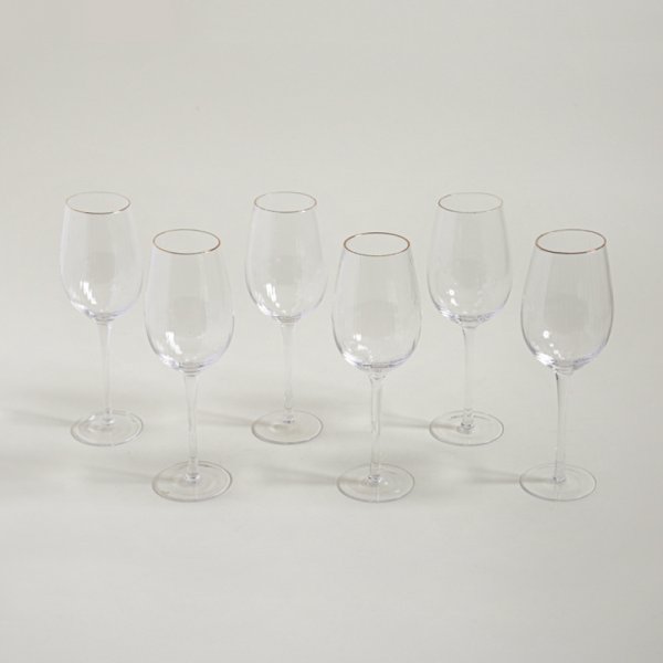 [4110151] Copas De Vidrio X6 Rayada Borde Dorado