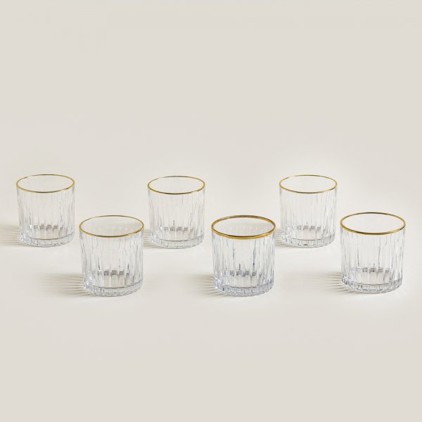 SET X 6 VASOS DE VIDRIO TRAMADO BORDE DORADO